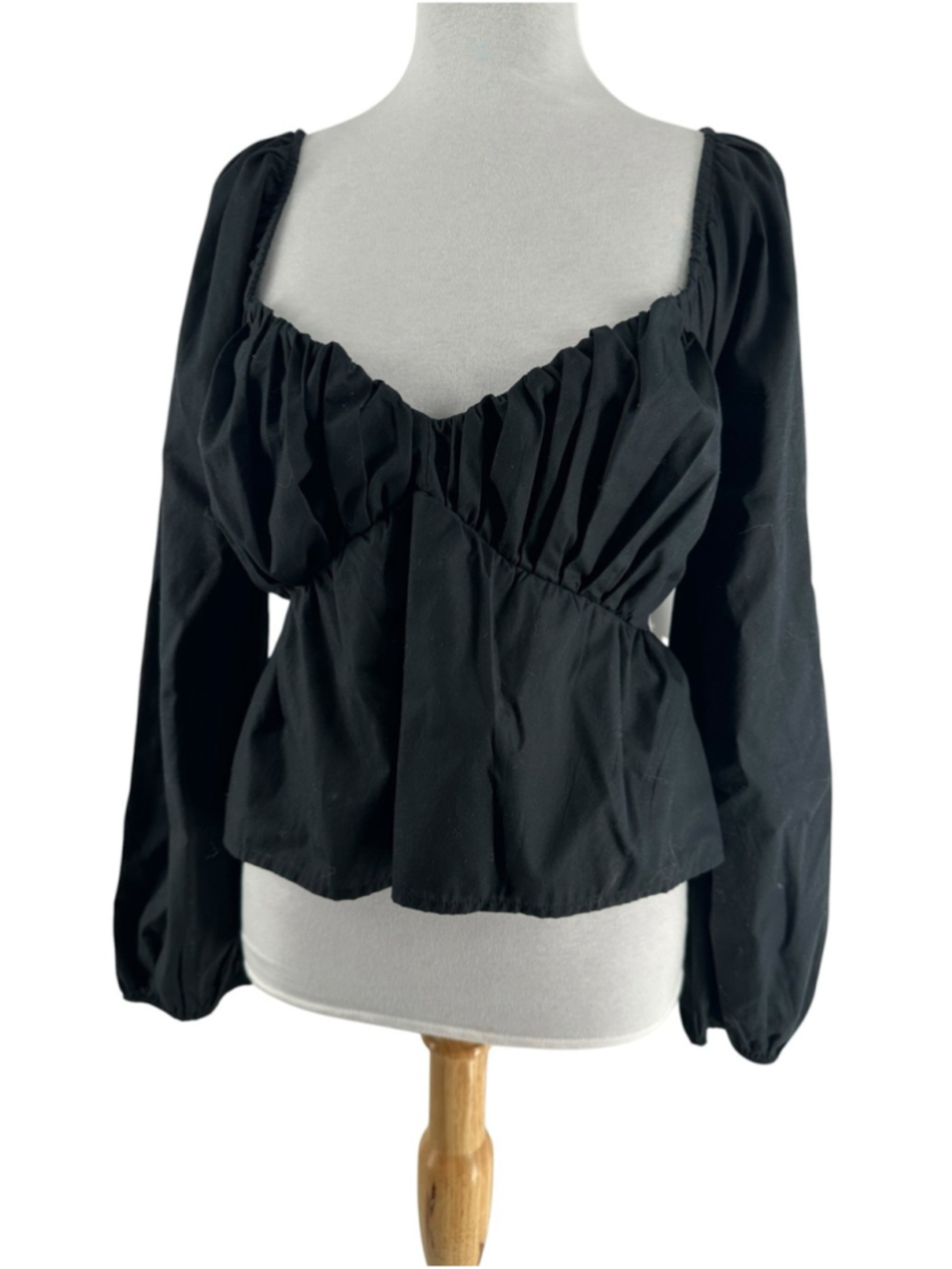 Abercrombie & Fitch Black Babydoll Top Square Neck Puff Sleeve Boho sz Sm